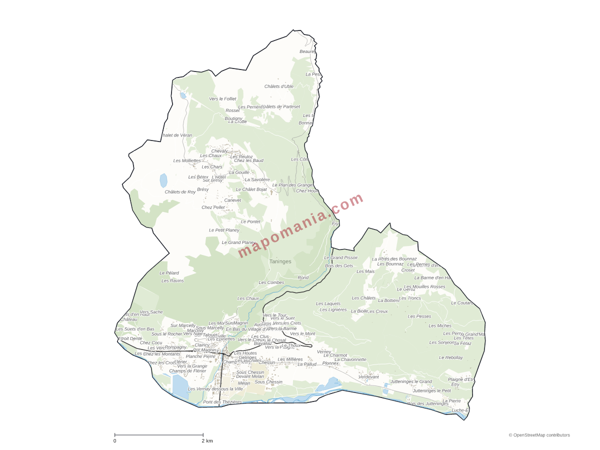 Carte de Taninges à personnaliser
