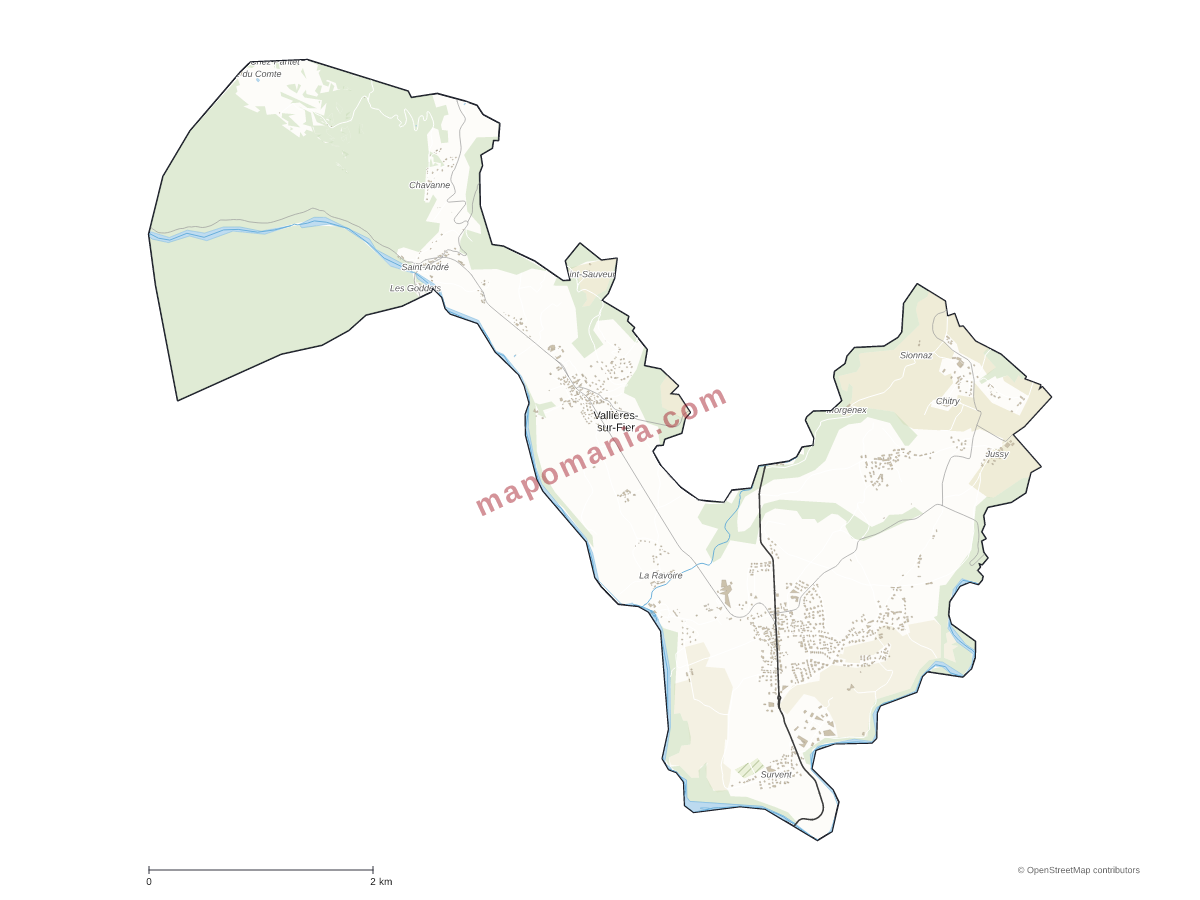 Carte de Vallières-sur-Fier à personnaliser