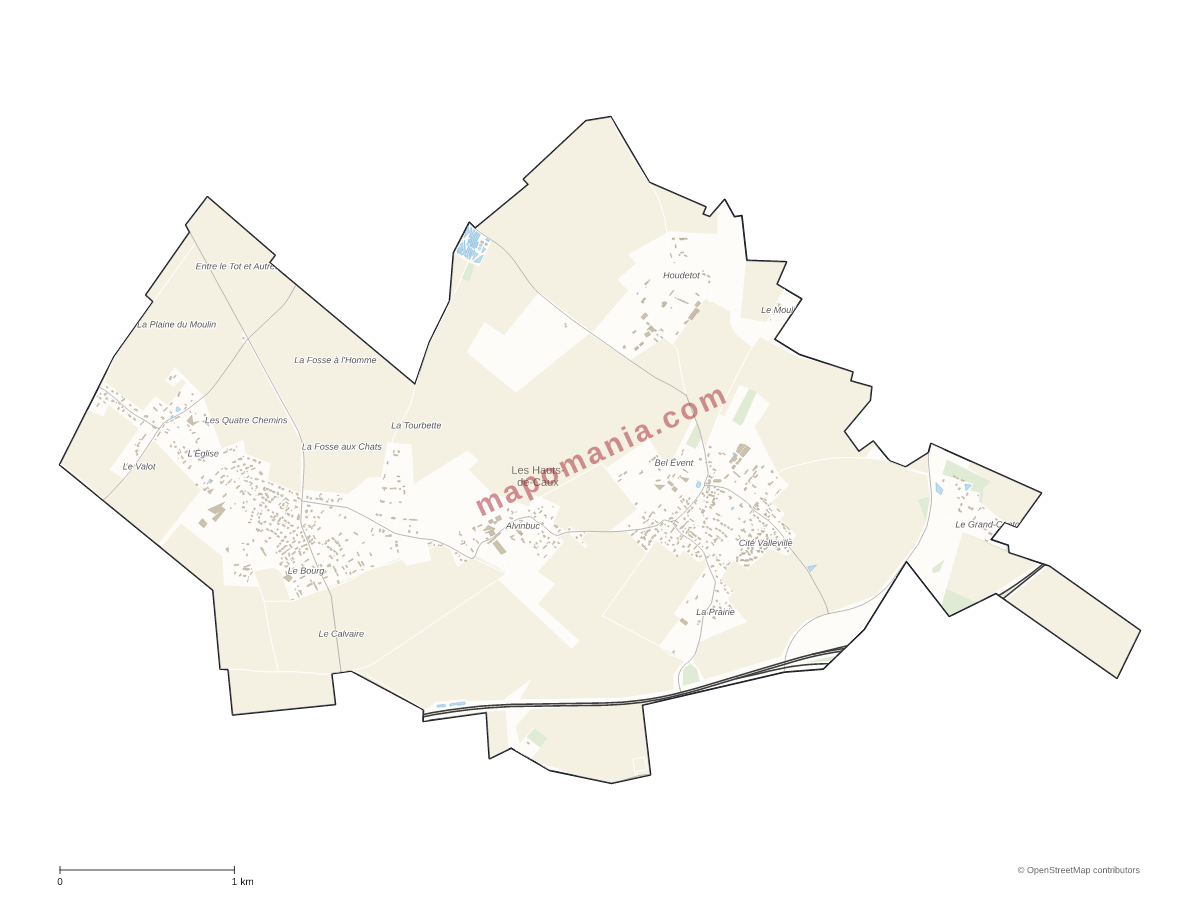 Carte de Les Hauts-de-Caux à personnaliser