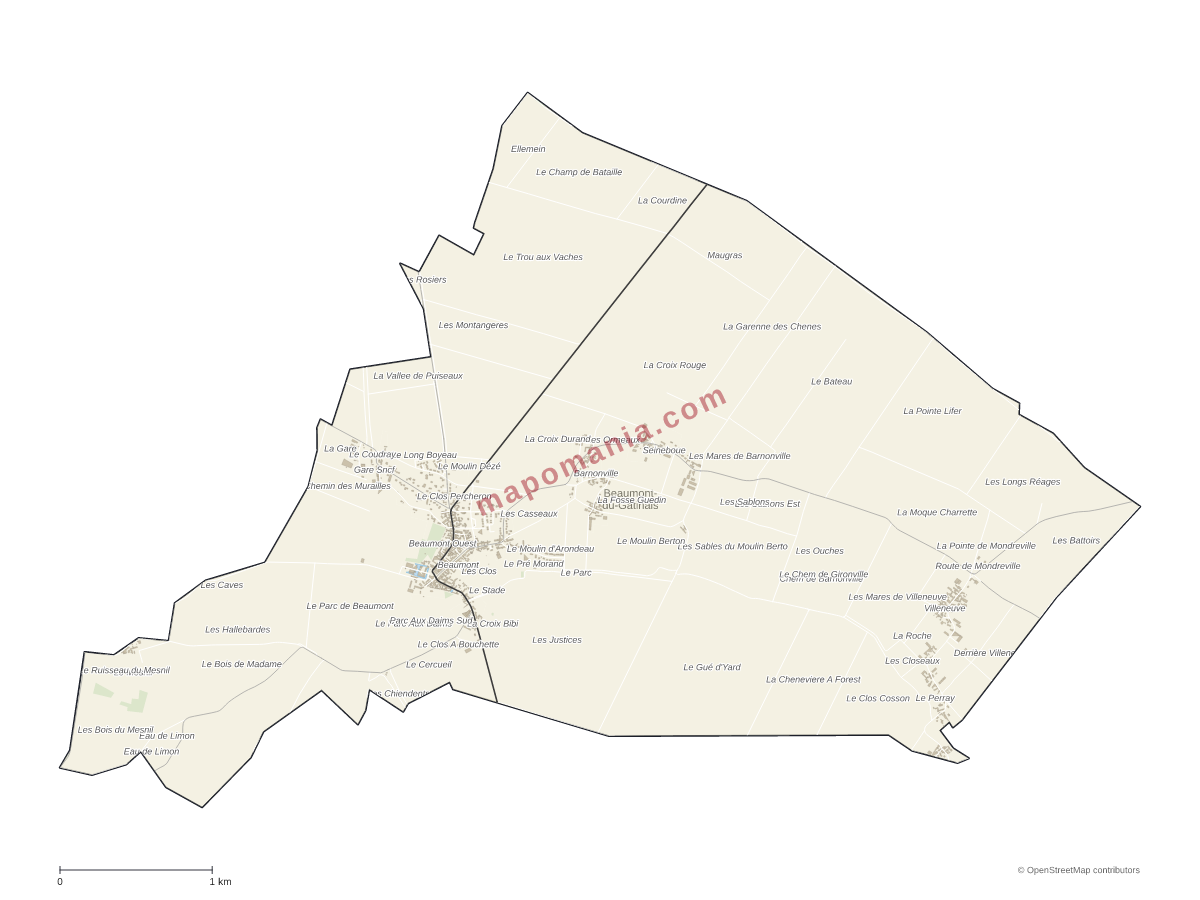 Carte de Beaumont-du-Gâtinais à personnaliser