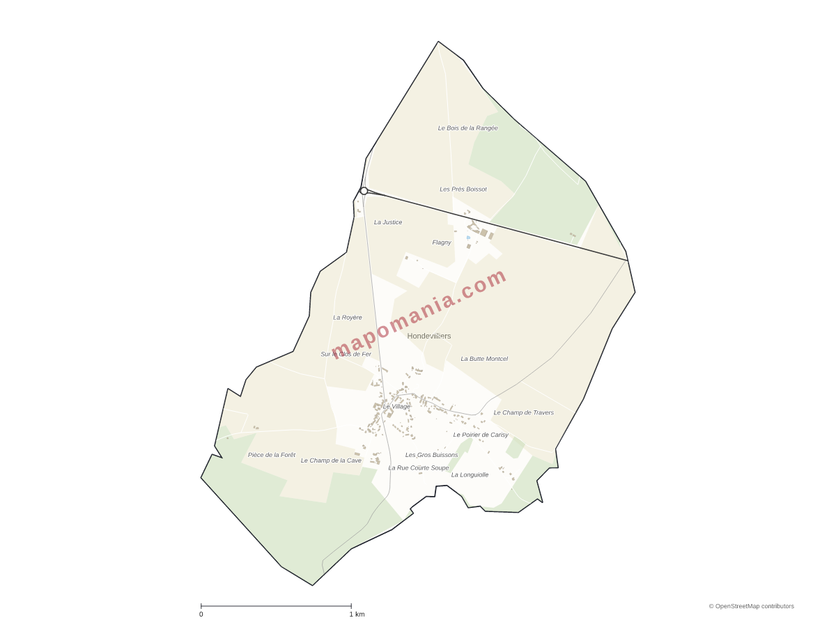 Carte de Hondevilliers à personnaliser