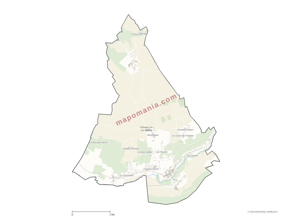 Carte de Villeneuve-sur-Bellot à personnaliser