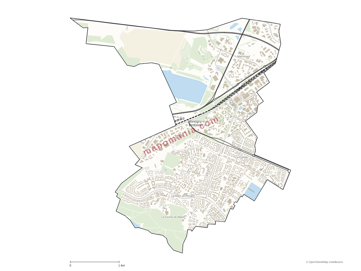 Carte de Montigny-le-Bretonneux à personnaliser