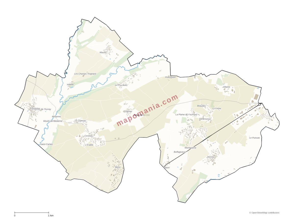 Carte de Azay-le-Brûlé à personnaliser