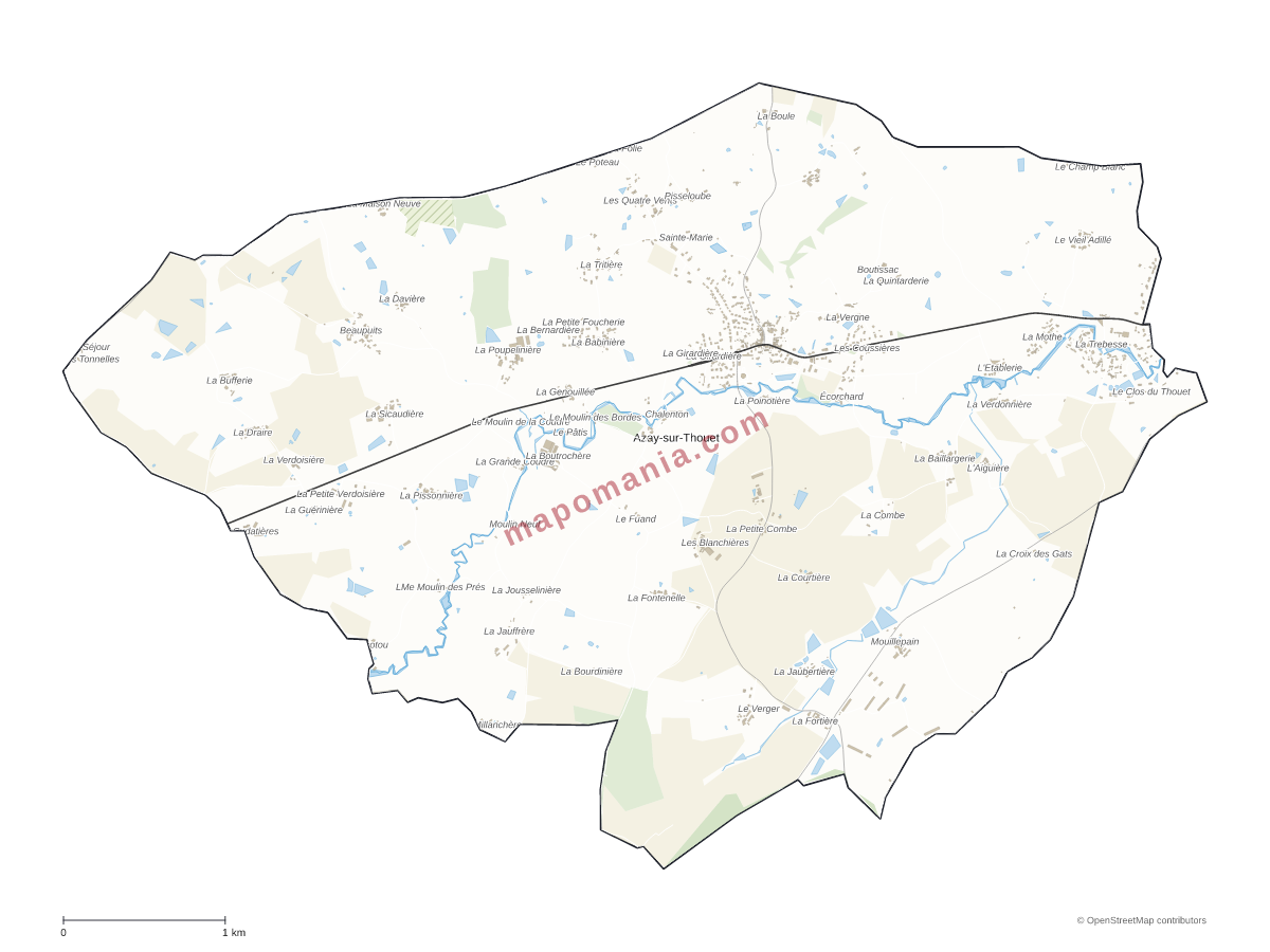 Carte de Azay-sur-Thouet à personnaliser