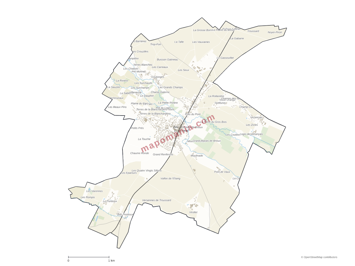 Carte de Brioux-sur-Boutonne à personnaliser