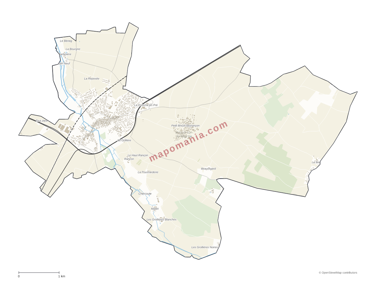 Carte de Mauzé-sur-le-Mignon à personnaliser