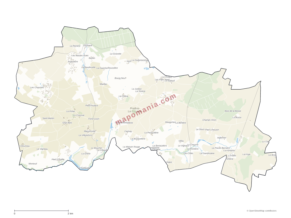 Carte de Prailles-La Couarde à personnaliser