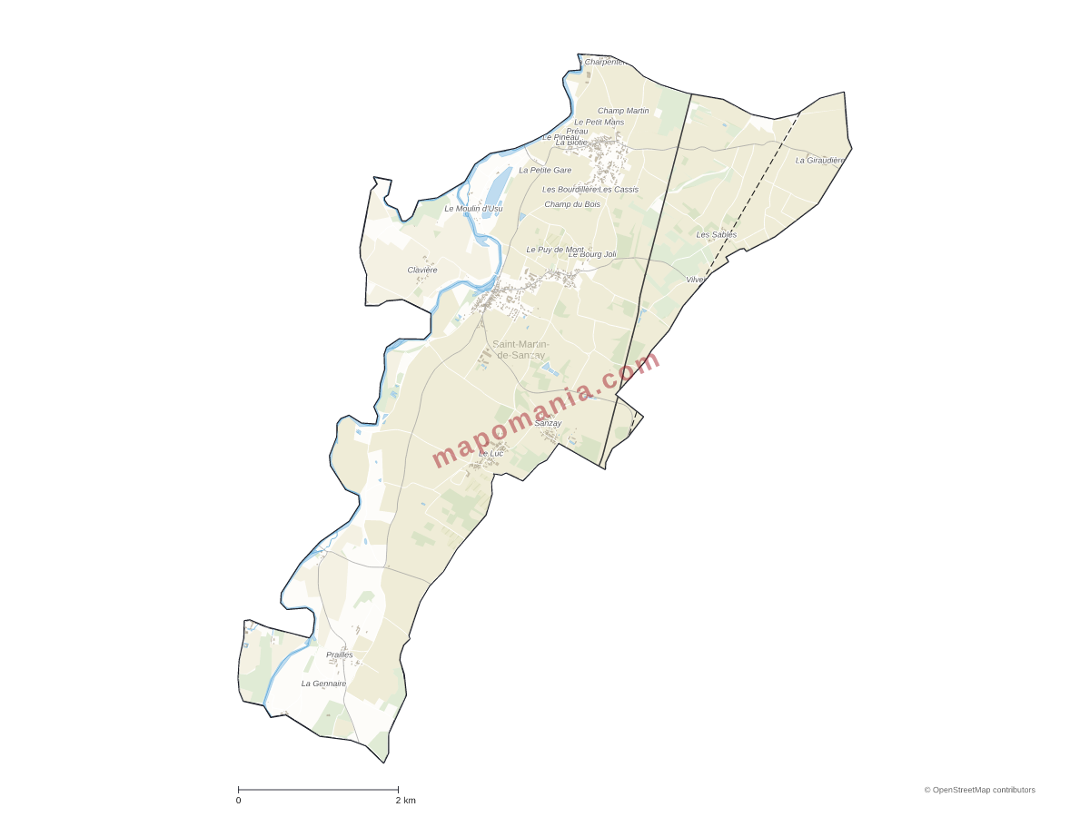 Carte de Saint-Martin-de-Sanzay à personnaliser