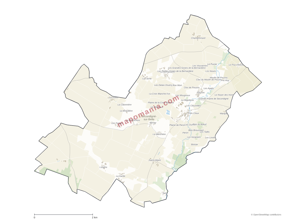 Carte de Secondigné-sur-Belle à personnaliser