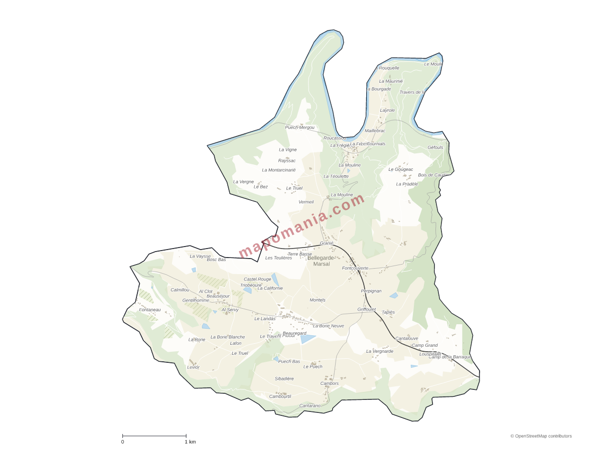 Carte de Bellegarde-Marsal à personnaliser