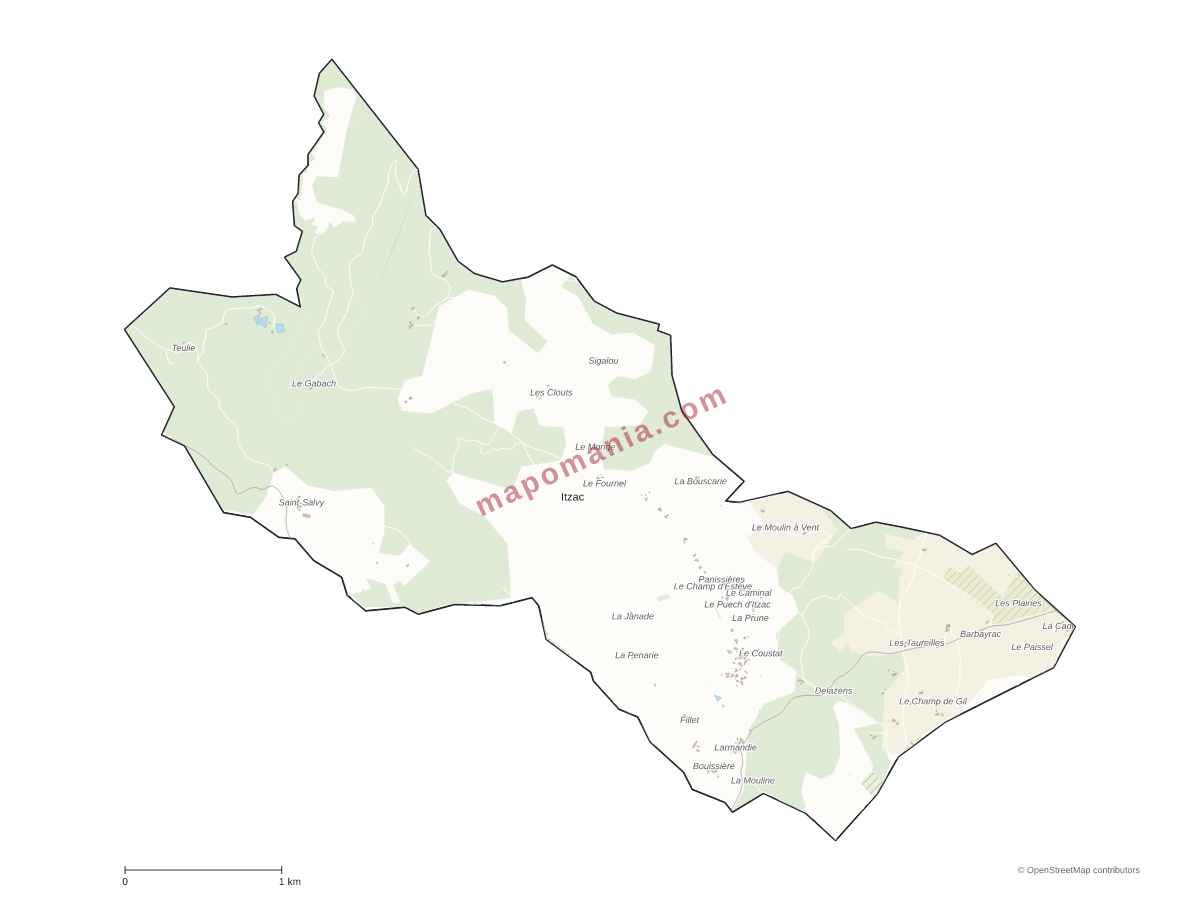 Carte de Itzac à personnaliser
