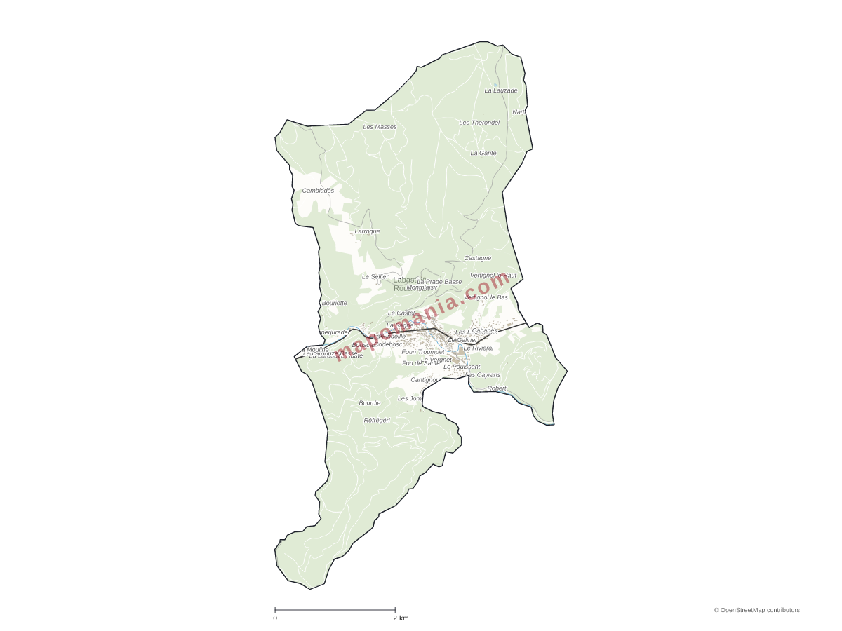 Carte de Labastide-Rouairoux à personnaliser
