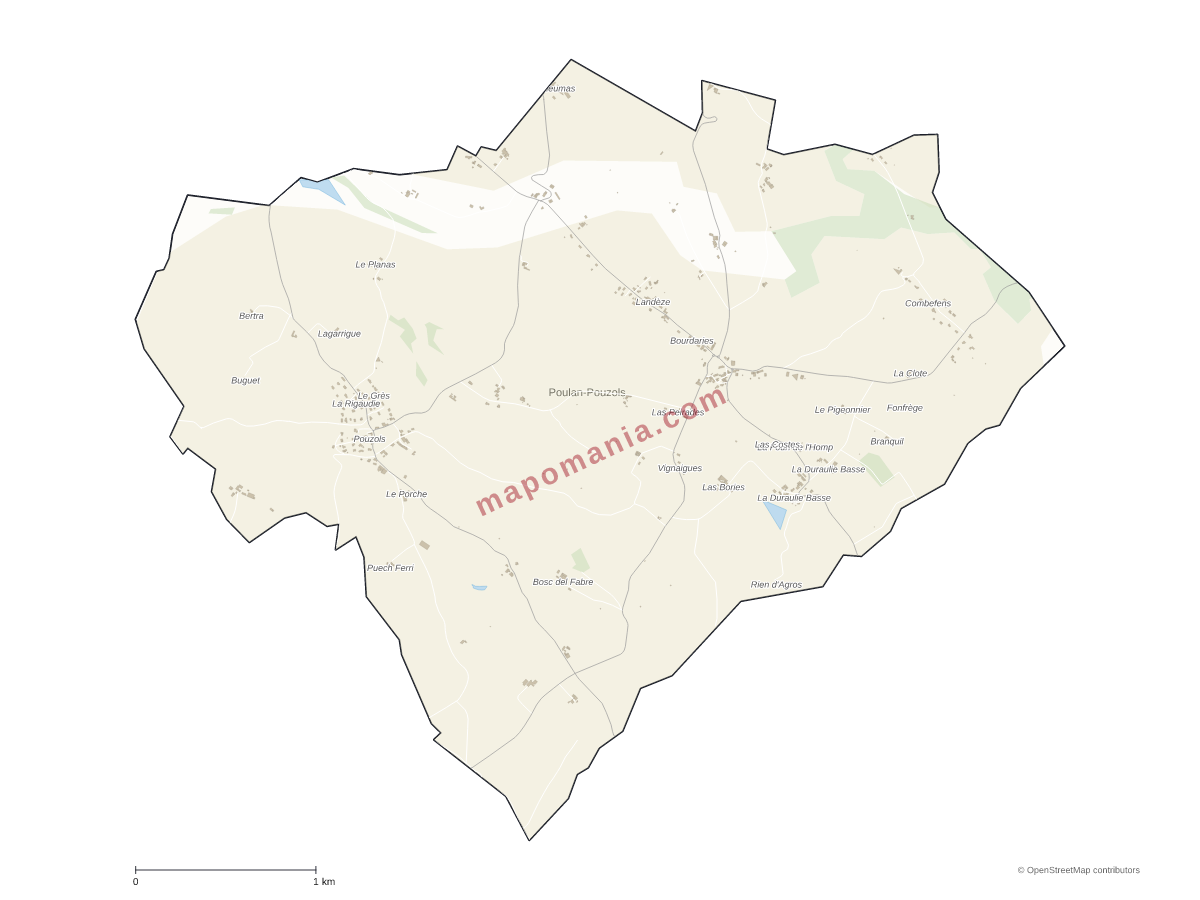 Carte de Poulan-Pouzols à personnaliser