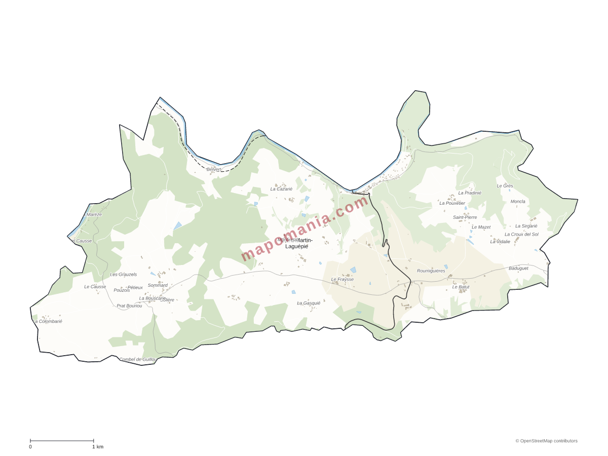 Carte de Saint-Martin-Laguépie à personnaliser