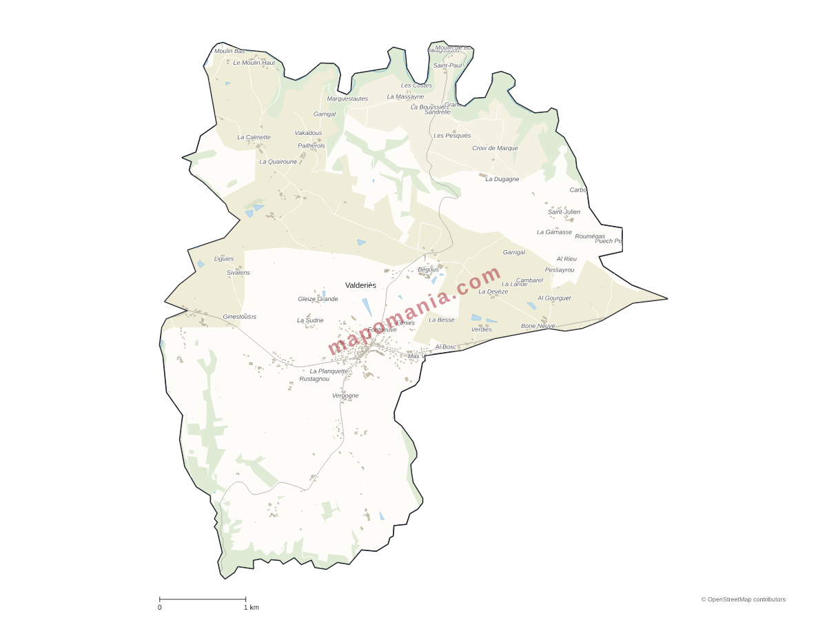 Carte de Valderiès à personnaliser
