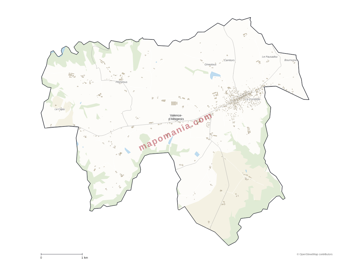 Carte de Valence-d'Albigeois à personnaliser
