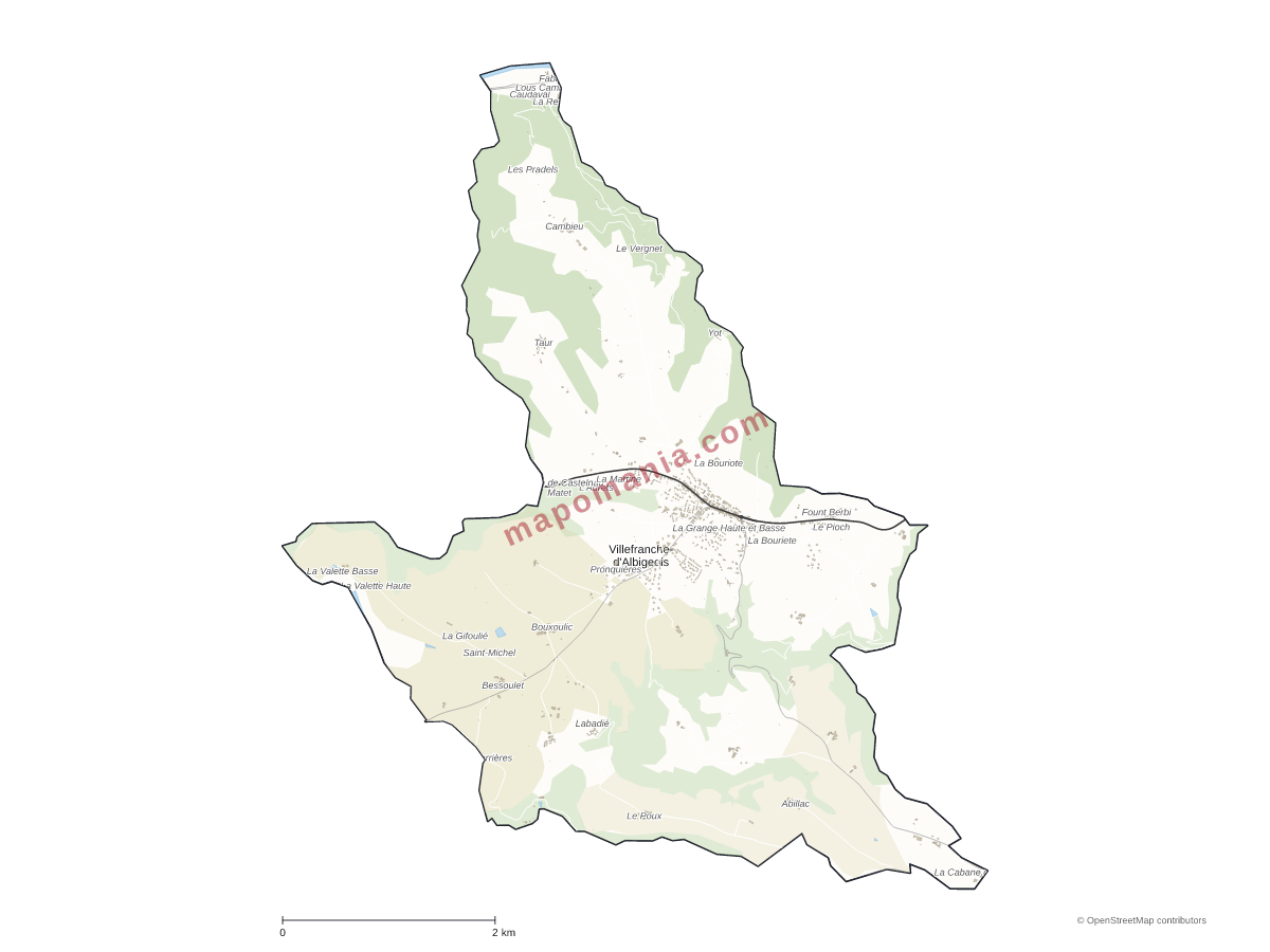 Carte de Villefranche-d'Albigeois à personnaliser