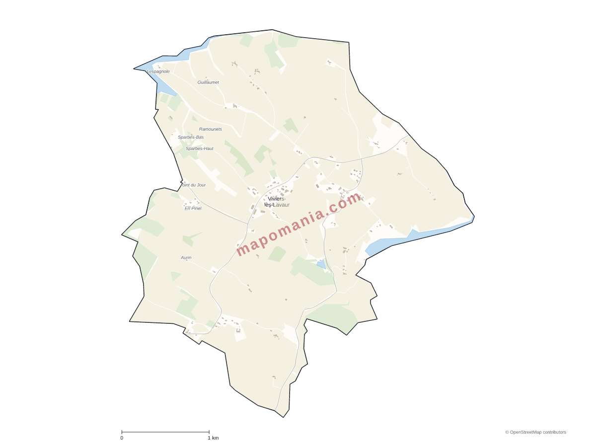 Carte de Viviers-lès-Lavaur à personnaliser