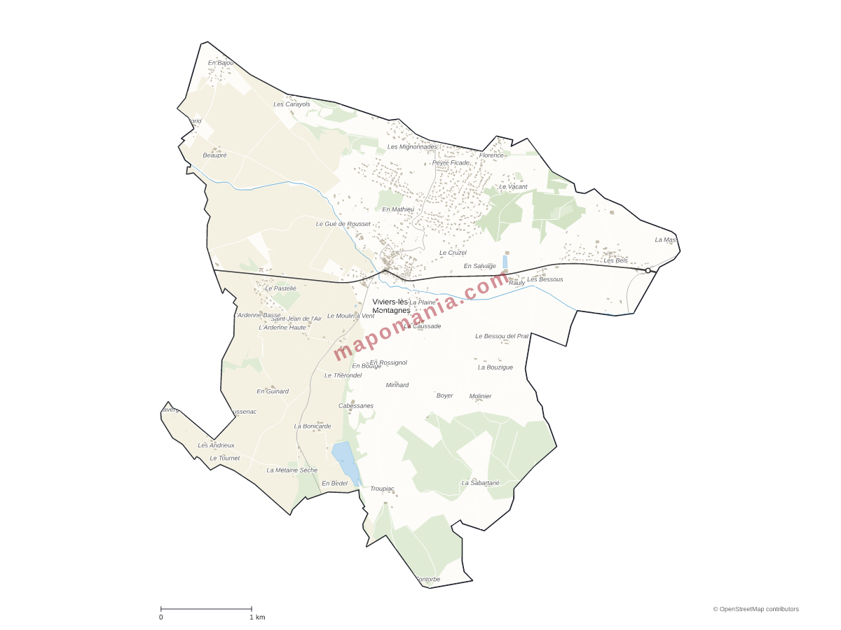Carte de Viviers-lès-Montagnes à personnaliser