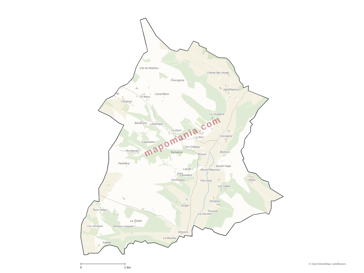 Carte de Belvèze à personnaliser