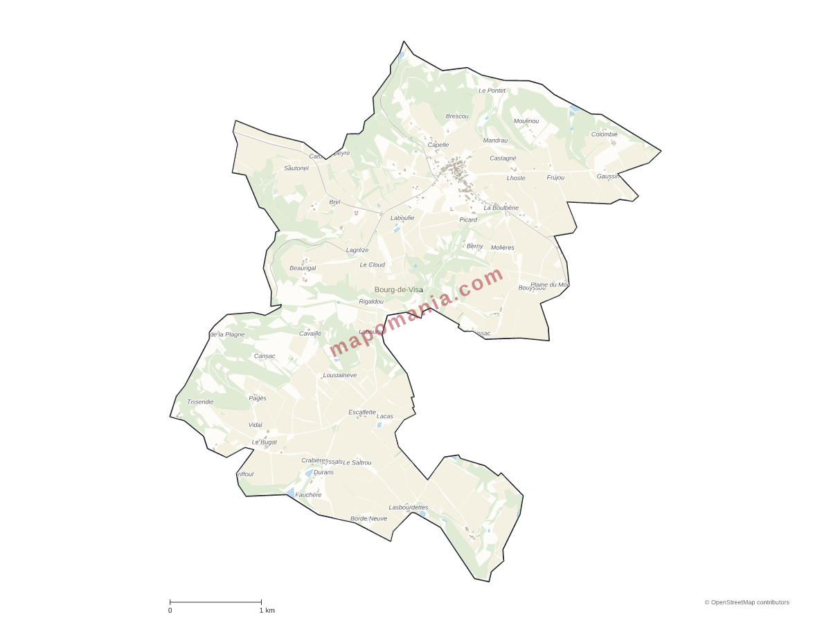 Carte de Bourg-de-Visa à personnaliser