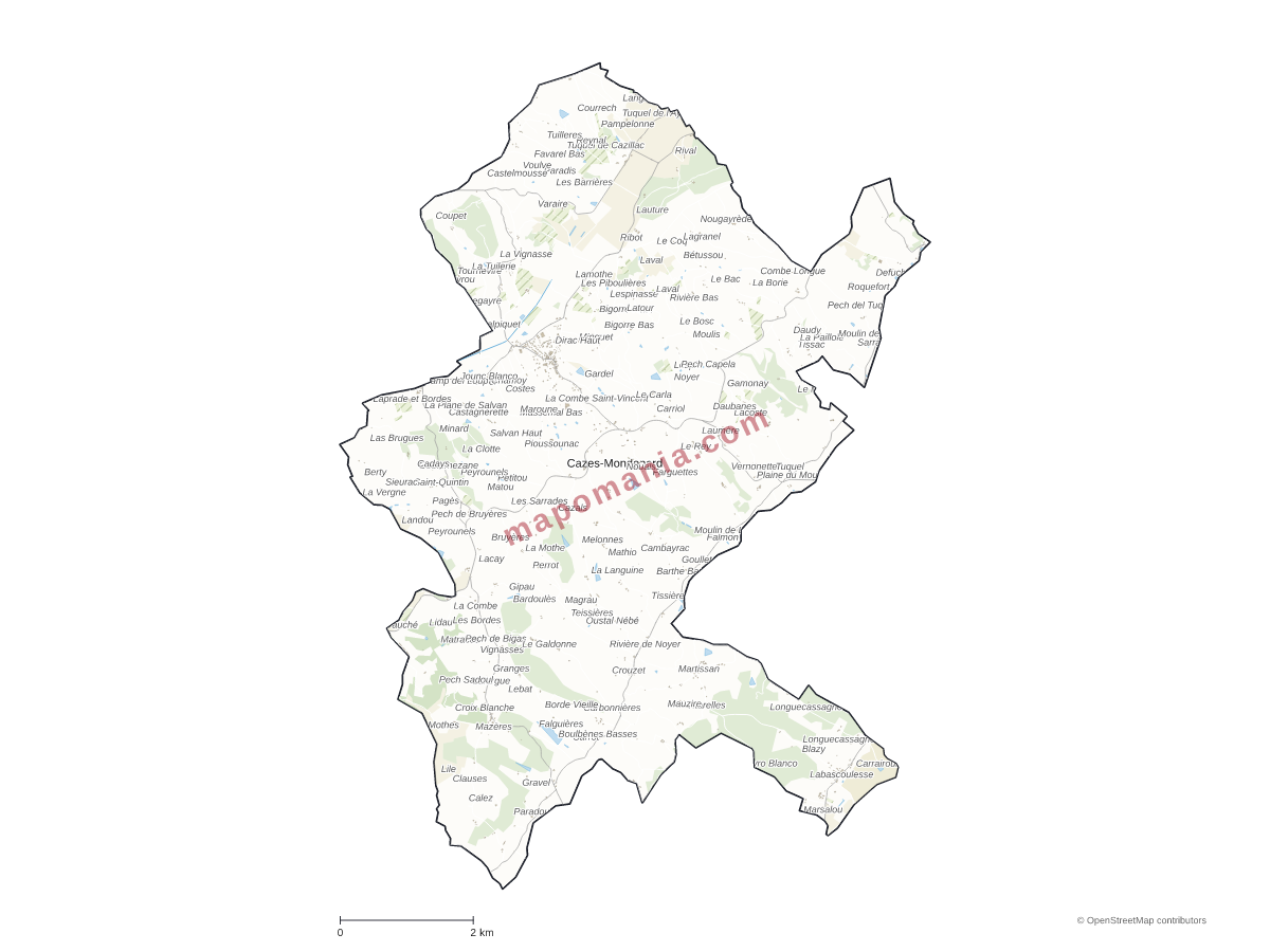 Carte de Cazes-Mondenard à personnaliser