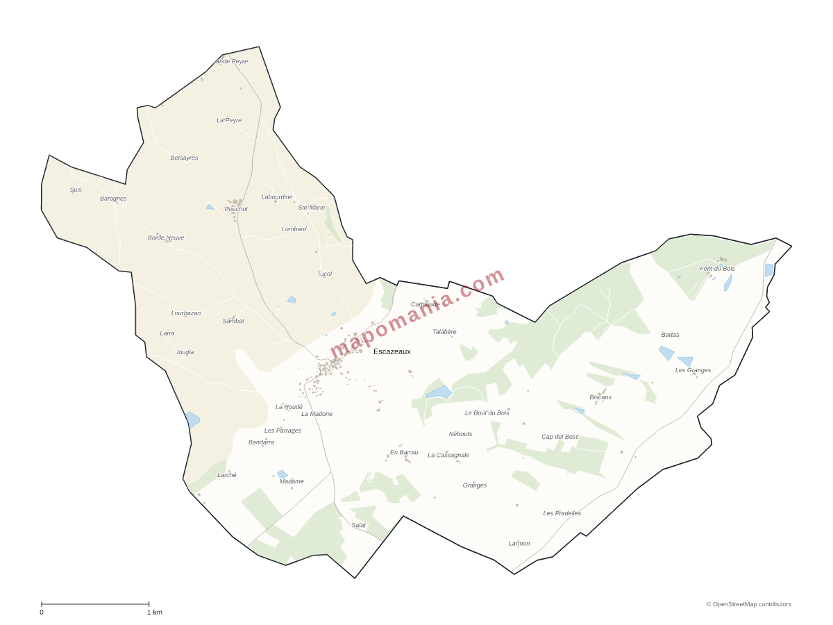 Carte de Escazeaux à personnaliser