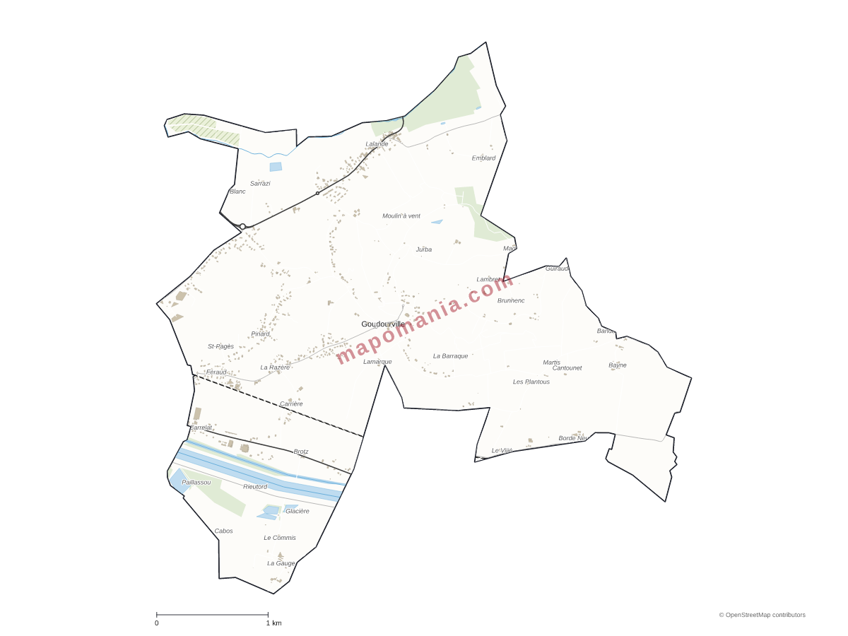 Carte de Goudourville à personnaliser