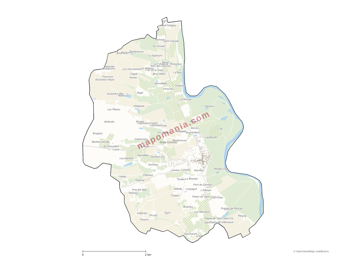 Carte de Mas-Grenier à personnaliser