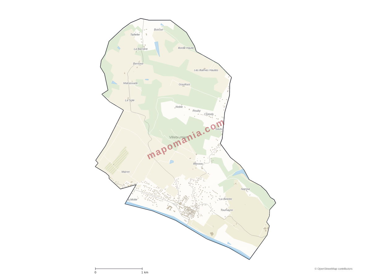 Carte de Villebrumier à personnaliser
