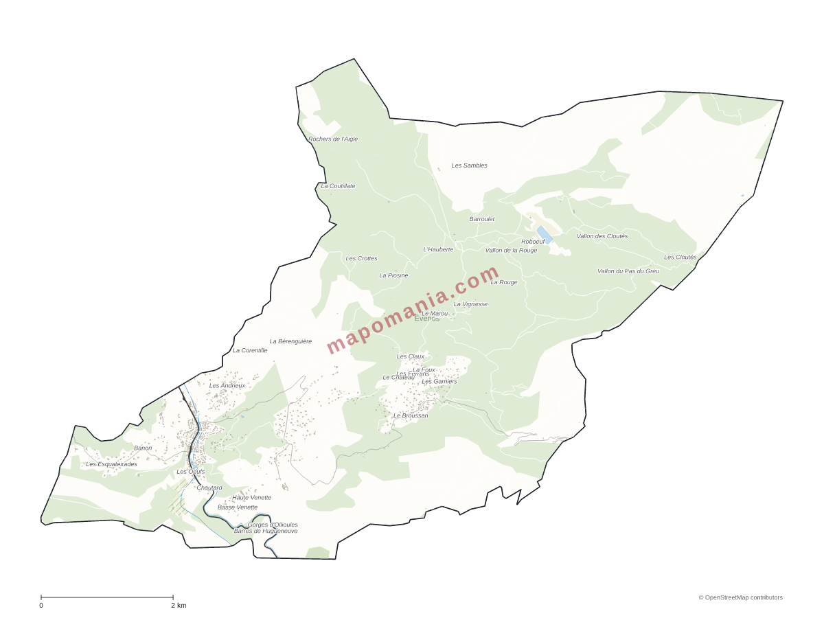 Carte de Évenos à personnaliser