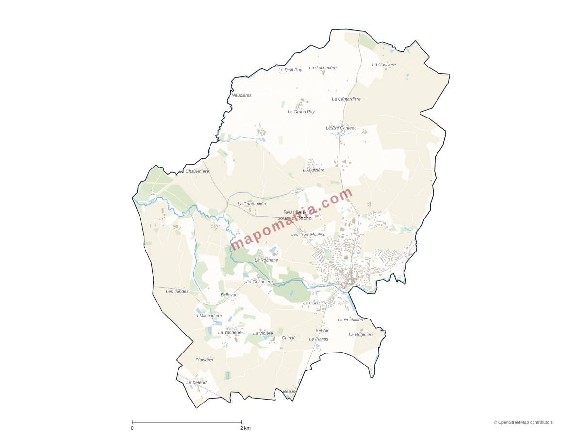 Carte de Beaulieu-sous-la-Roche à personnaliser