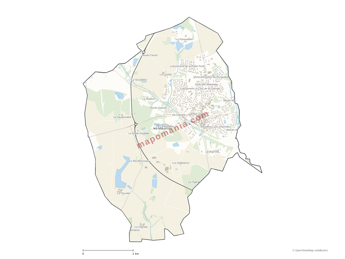 Carte de Moutiers-les-Mauxfaits à personnaliser