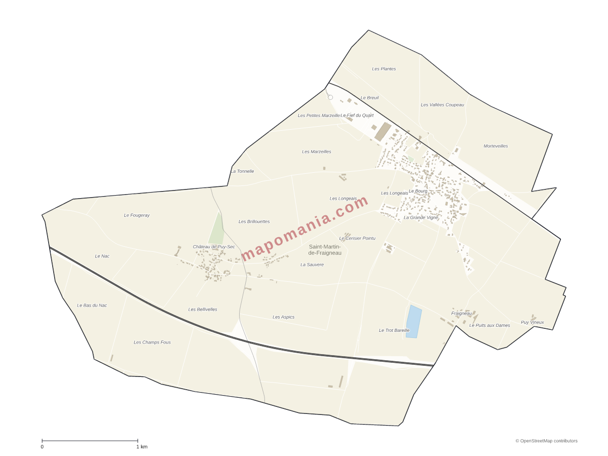 Carte de Saint-Martin-de-Fraigneau à personnaliser