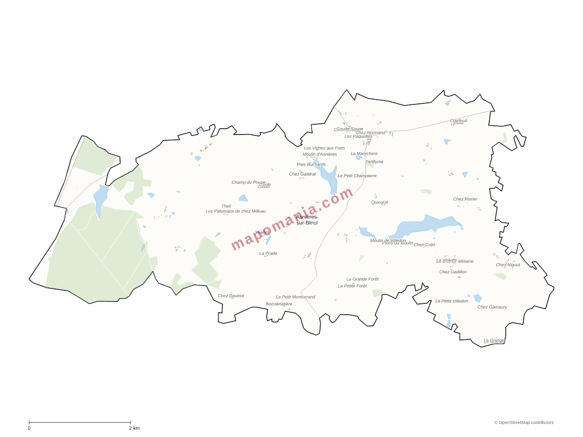 Carte de Asnières-sur-Blour à personnaliser