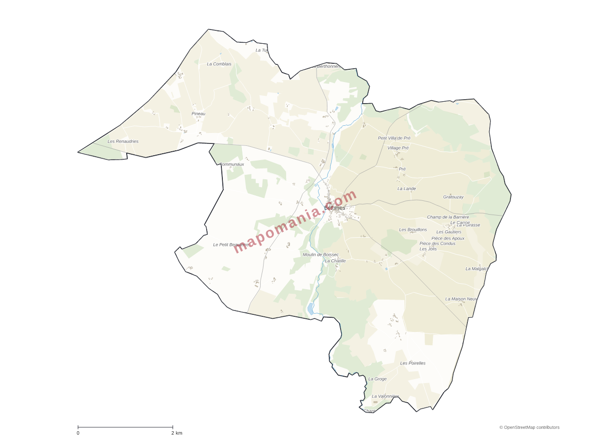 Carte de Béthines à personnaliser