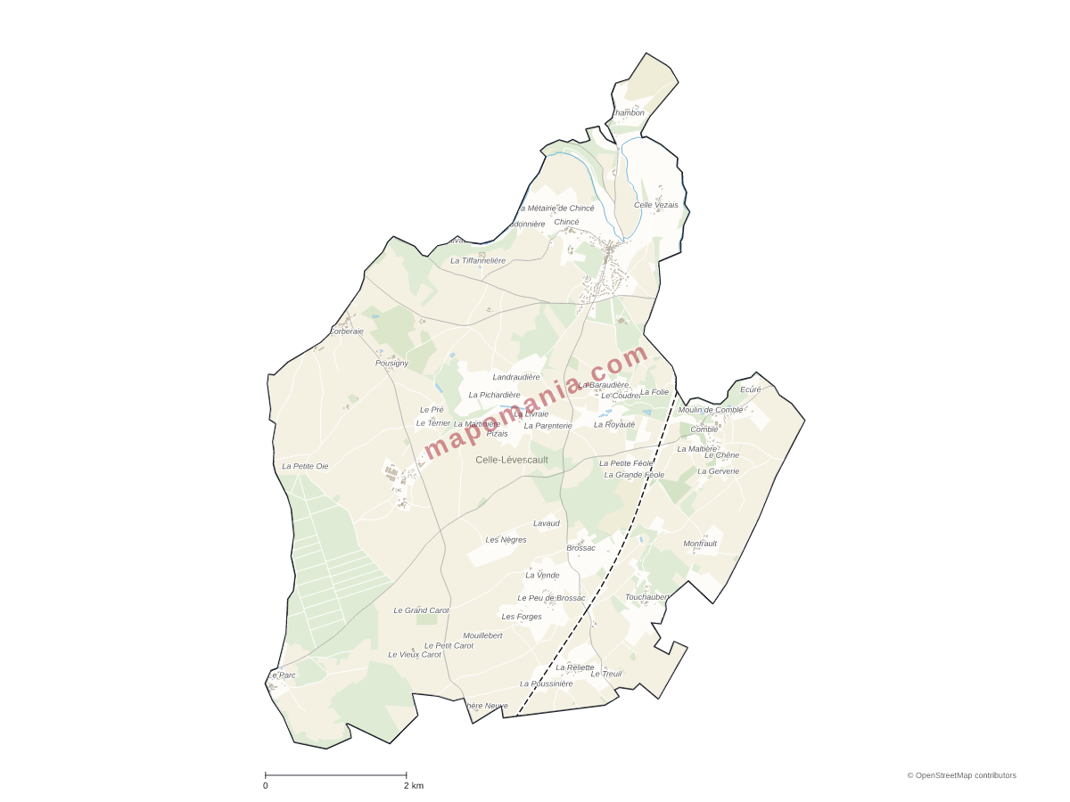 Carte de Celle-Lévescault à personnaliser