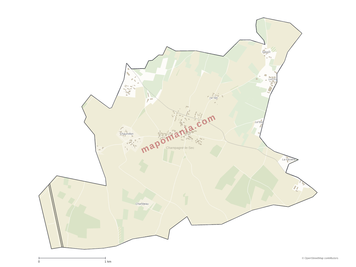 Carte de Champagné-le-Sec à personnaliser