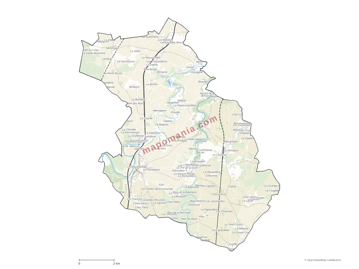 Carte de Valence-en-Poitou à personnaliser