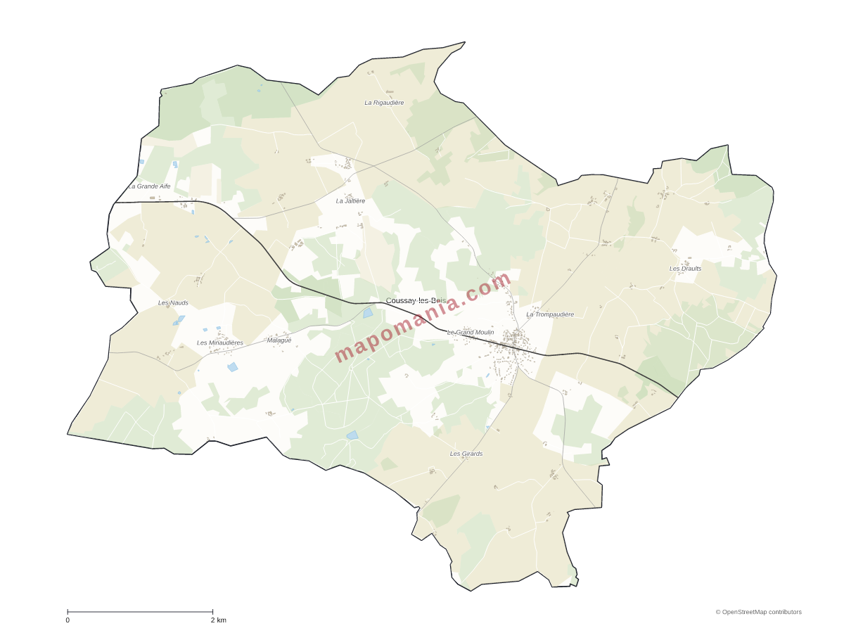 Carte de Coussay-les-Bois à personnaliser