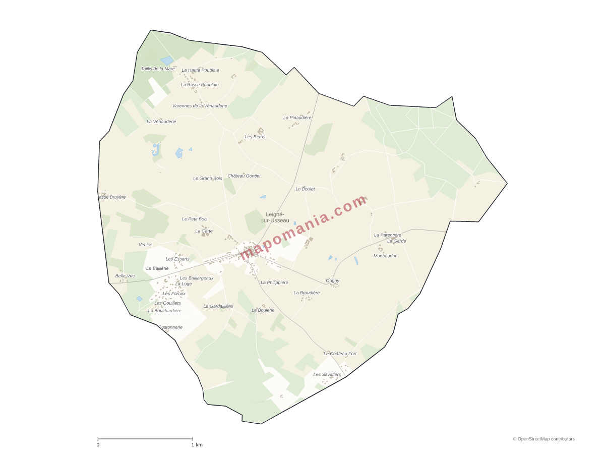 Carte de Leigné-sur-Usseau à personnaliser