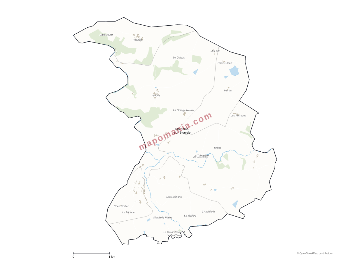 Carte de Mouterre-sur-Blourde à personnaliser