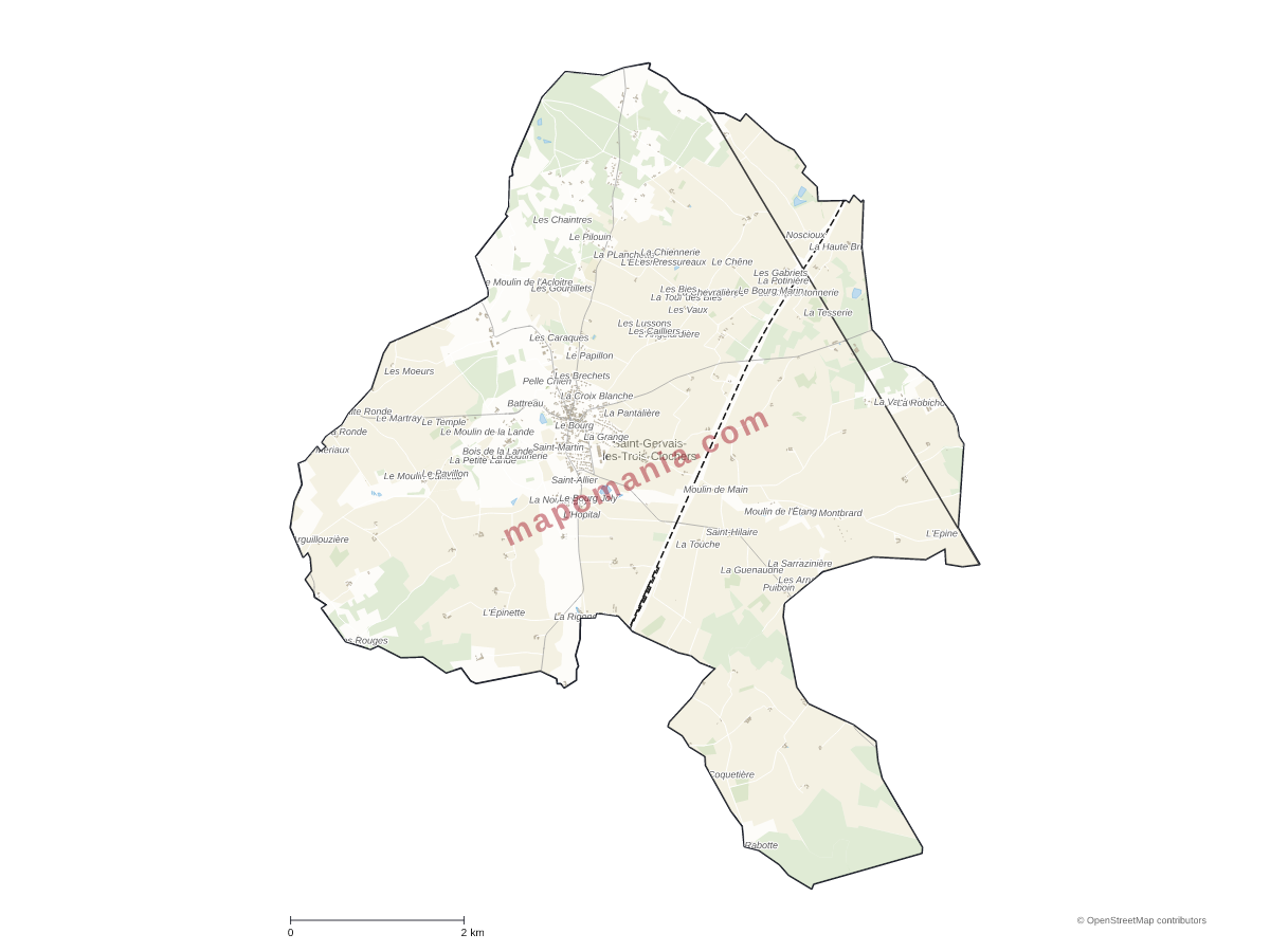 Carte de Saint-Gervais-les-Trois-Clochers à personnaliser