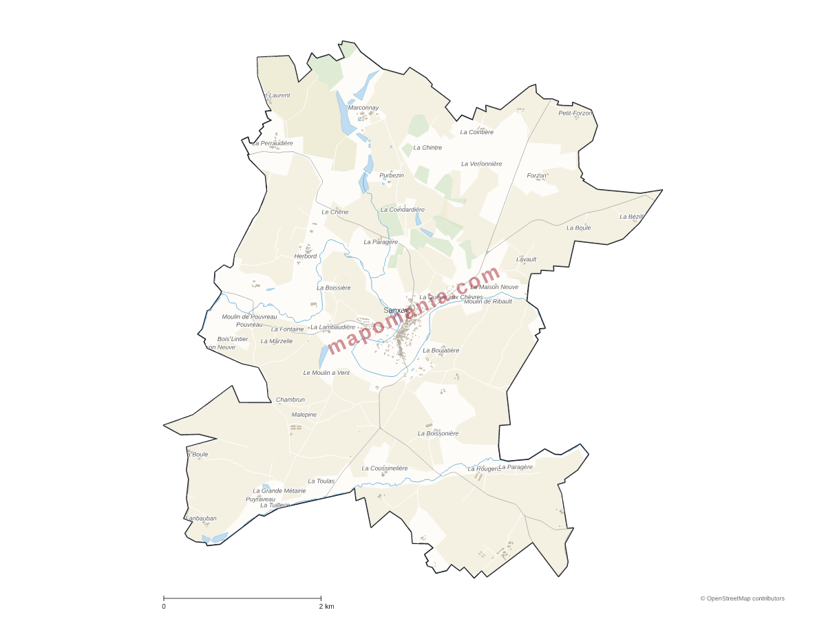 Carte de Sanxay à personnaliser