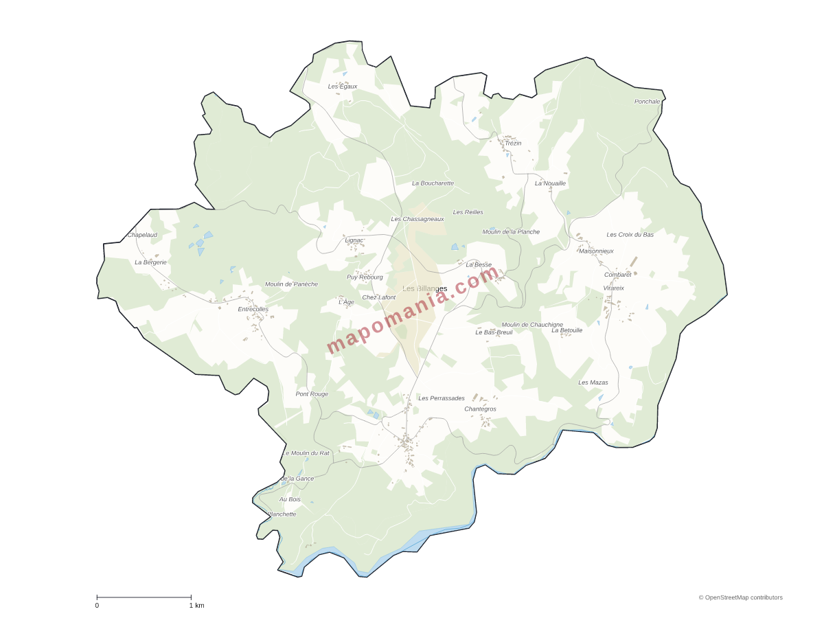 Carte de Les Billanges à personnaliser