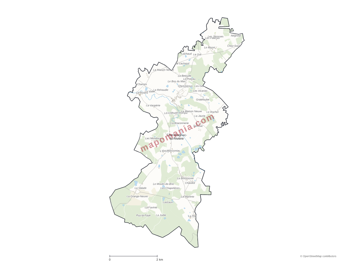 Carte de Champagnac-la-Rivière à personnaliser