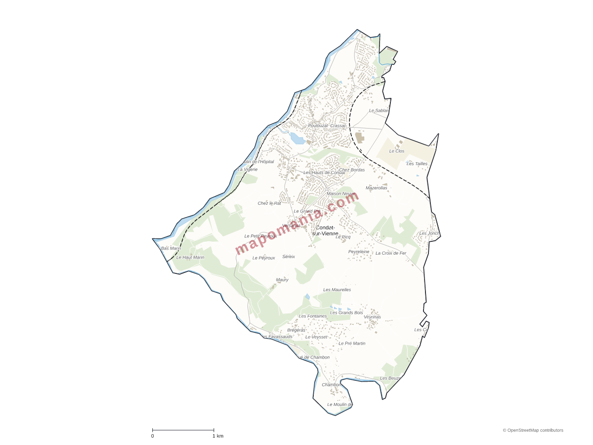 Carte de Condat-sur-Vienne à personnaliser
