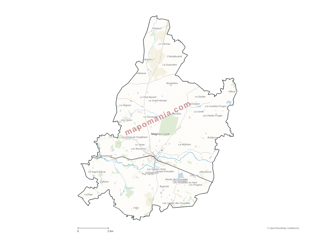 Carte de Magnac-Laval à personnaliser