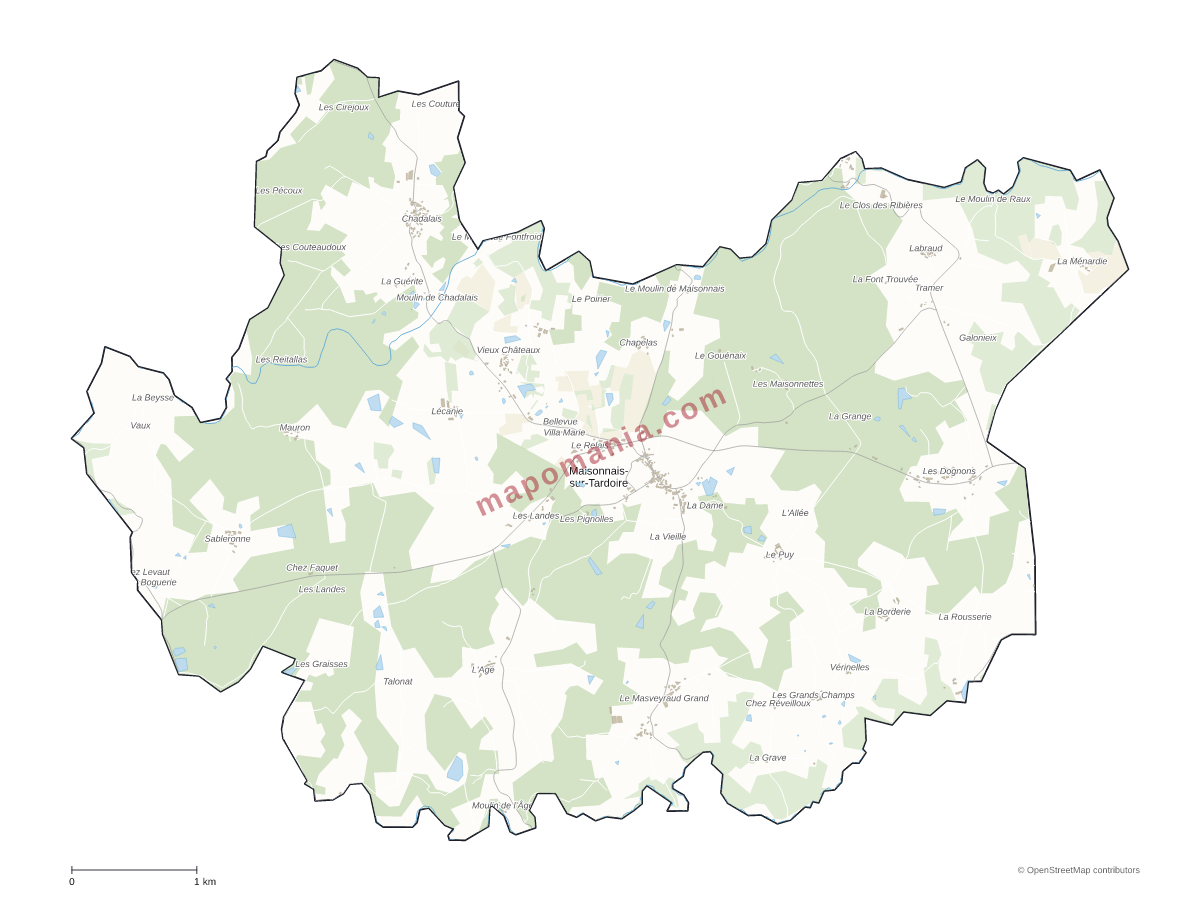 Carte de Maisonnais-sur-Tardoire à personnaliser